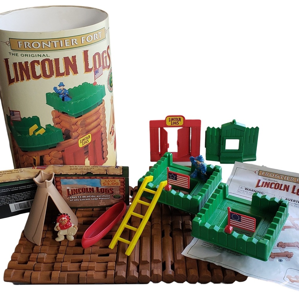 Lincoln Logs Frontier Fort Building Play Set Wild West Western Teepee Canoe VTG